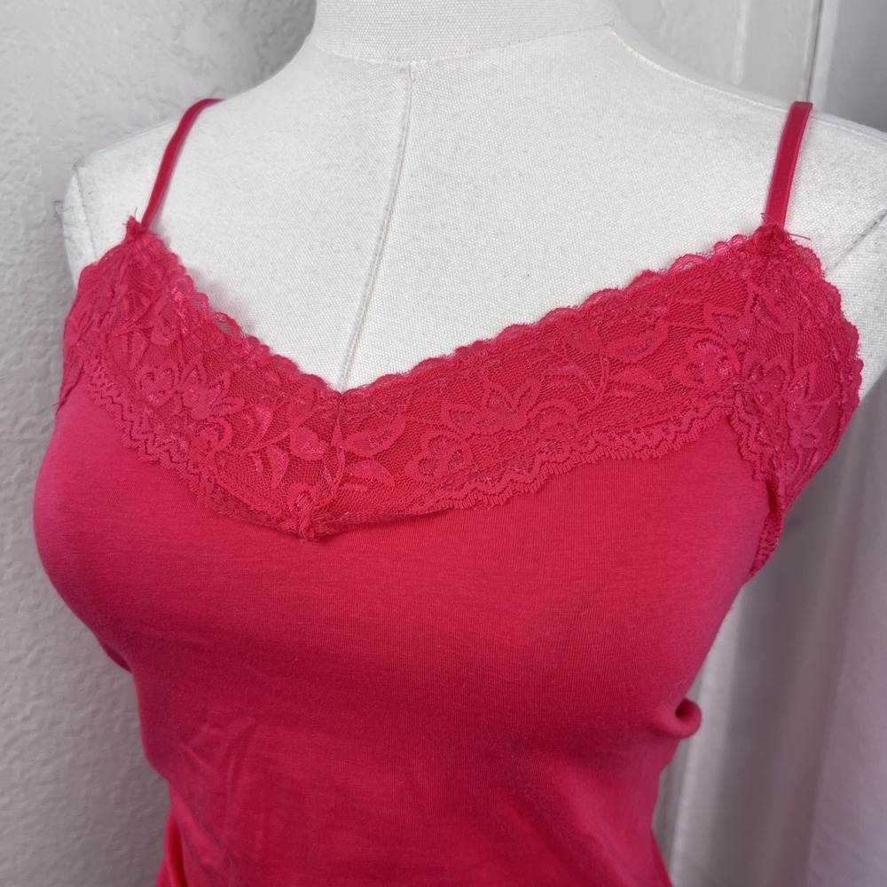 Y2K Lace Trim Cami Top Womens Large Coral Fairy Layering Coquette Festival - Picture 2 of 8